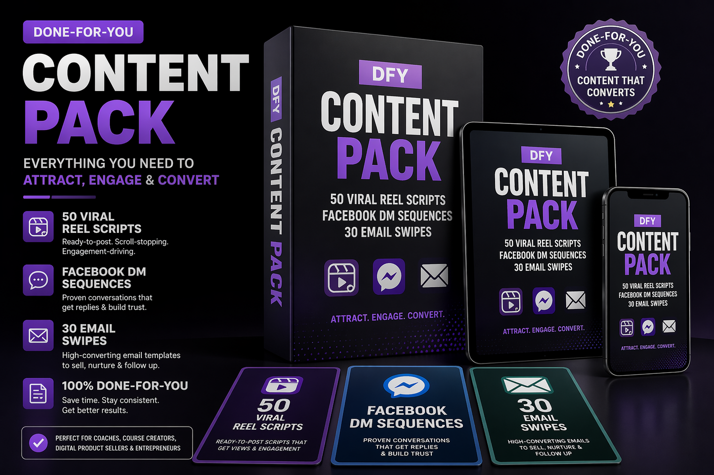 DFY Content Pack — 50 Viral Reel Scripts, Facebook DM Sequences & 30 Email Swipes