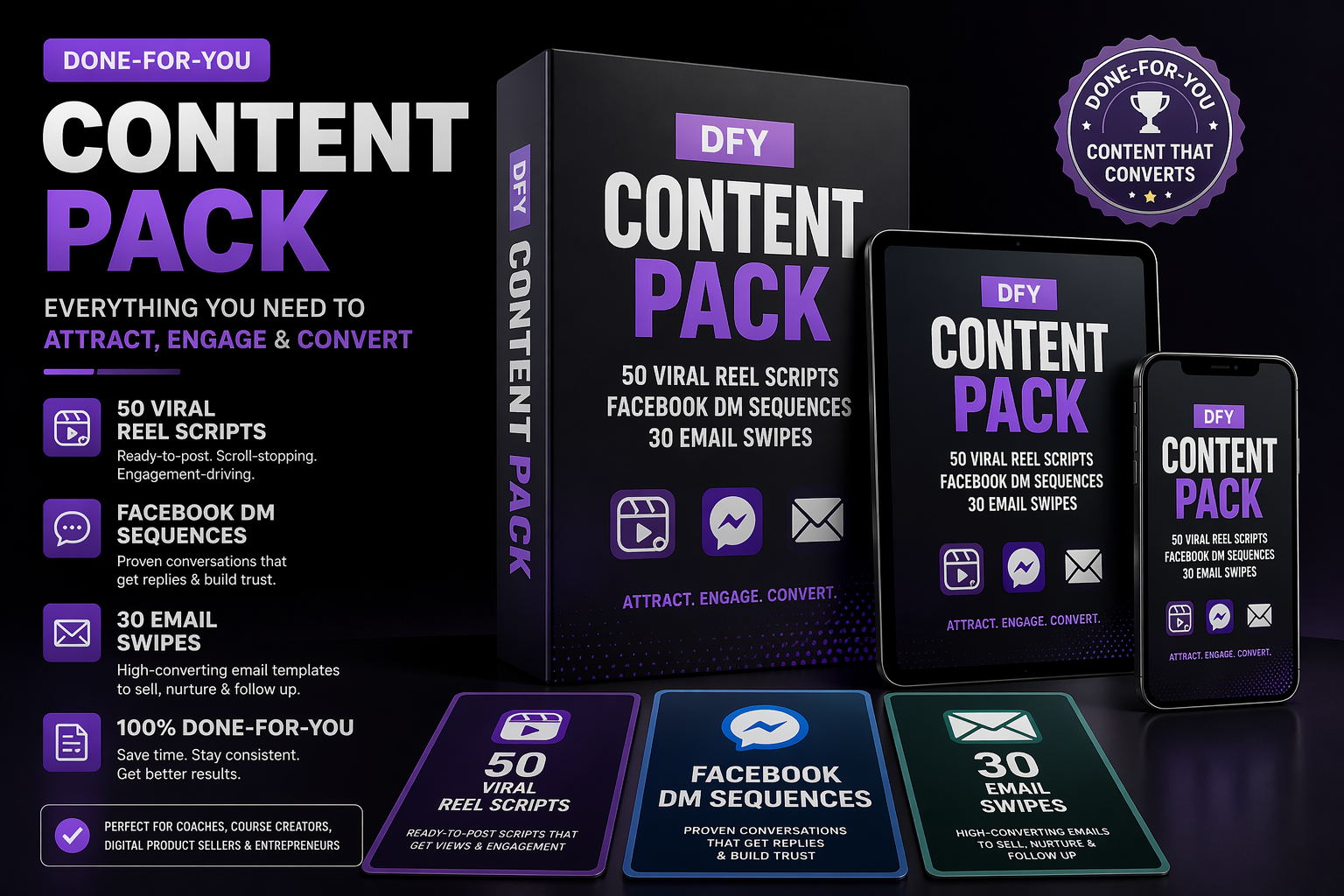 DFY Content Pack — 50 Viral Reel Scripts, Facebook DM Sequences & 30 Email Swipes